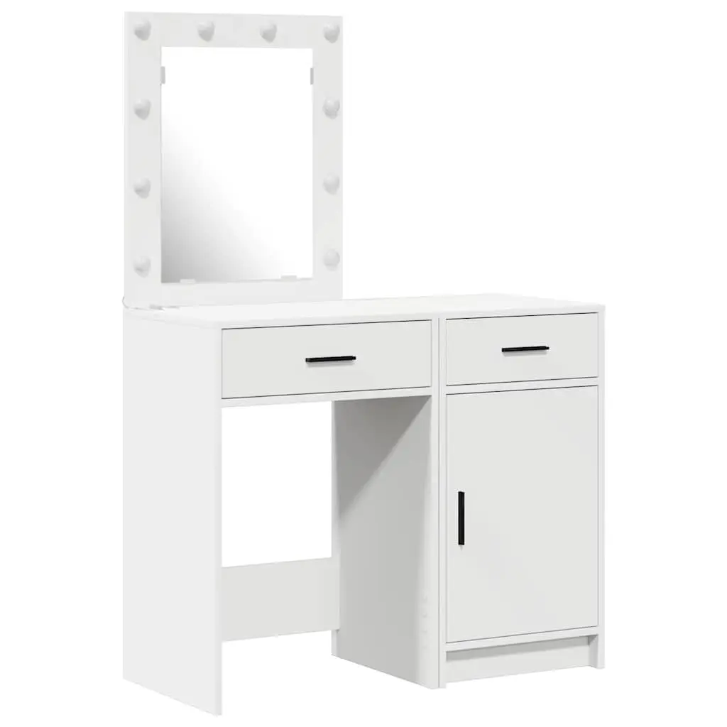 Dressing Table with LED Strip Lights 2 pcs White Modern Bedroom Vanity Storage