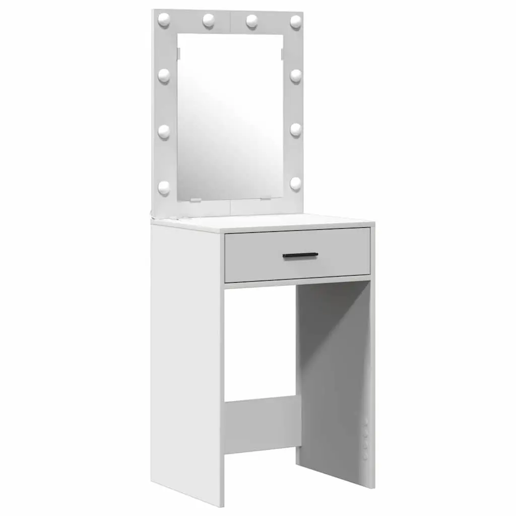 Dressing Table with LED Strip Lights 2 pcs White Modern Bedroom Vanity Storage
