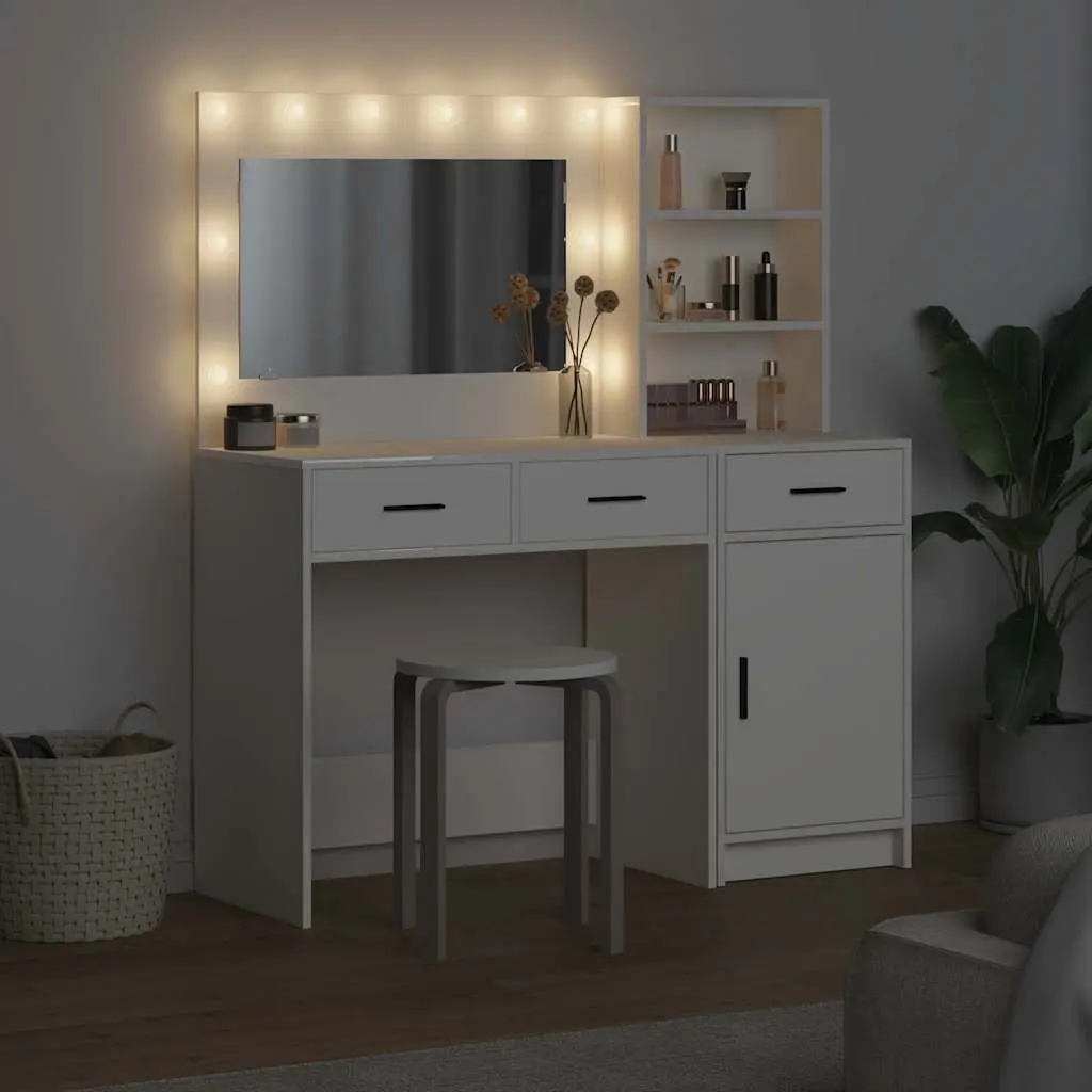 Dressing Table with LED Mirror Lights and Storage