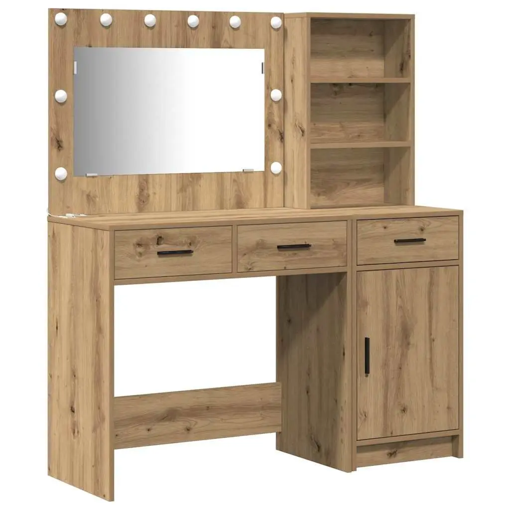 Brown Dressing Table with LED Mirror and Storage