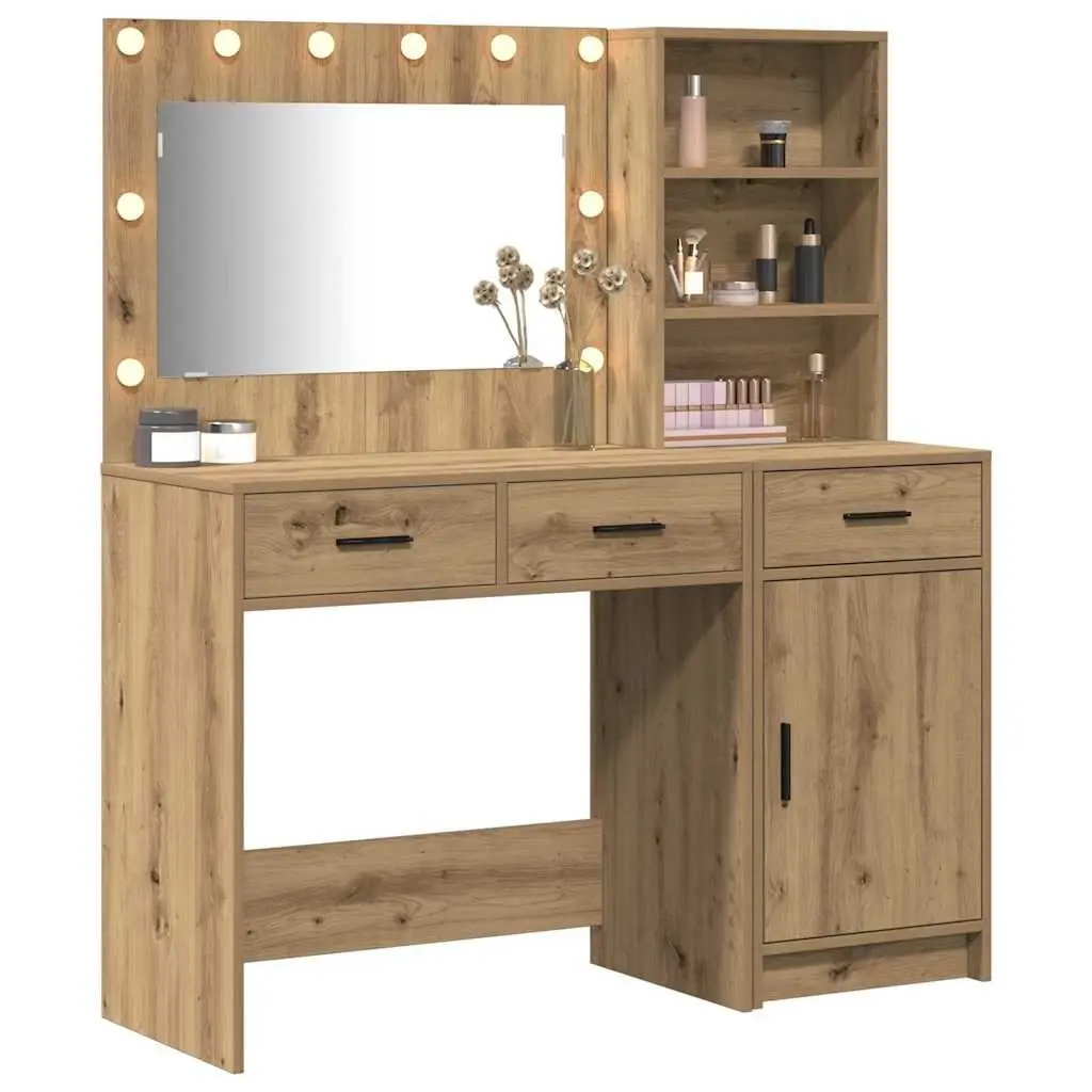 Brown Dressing Table with LED Mirror and Storage