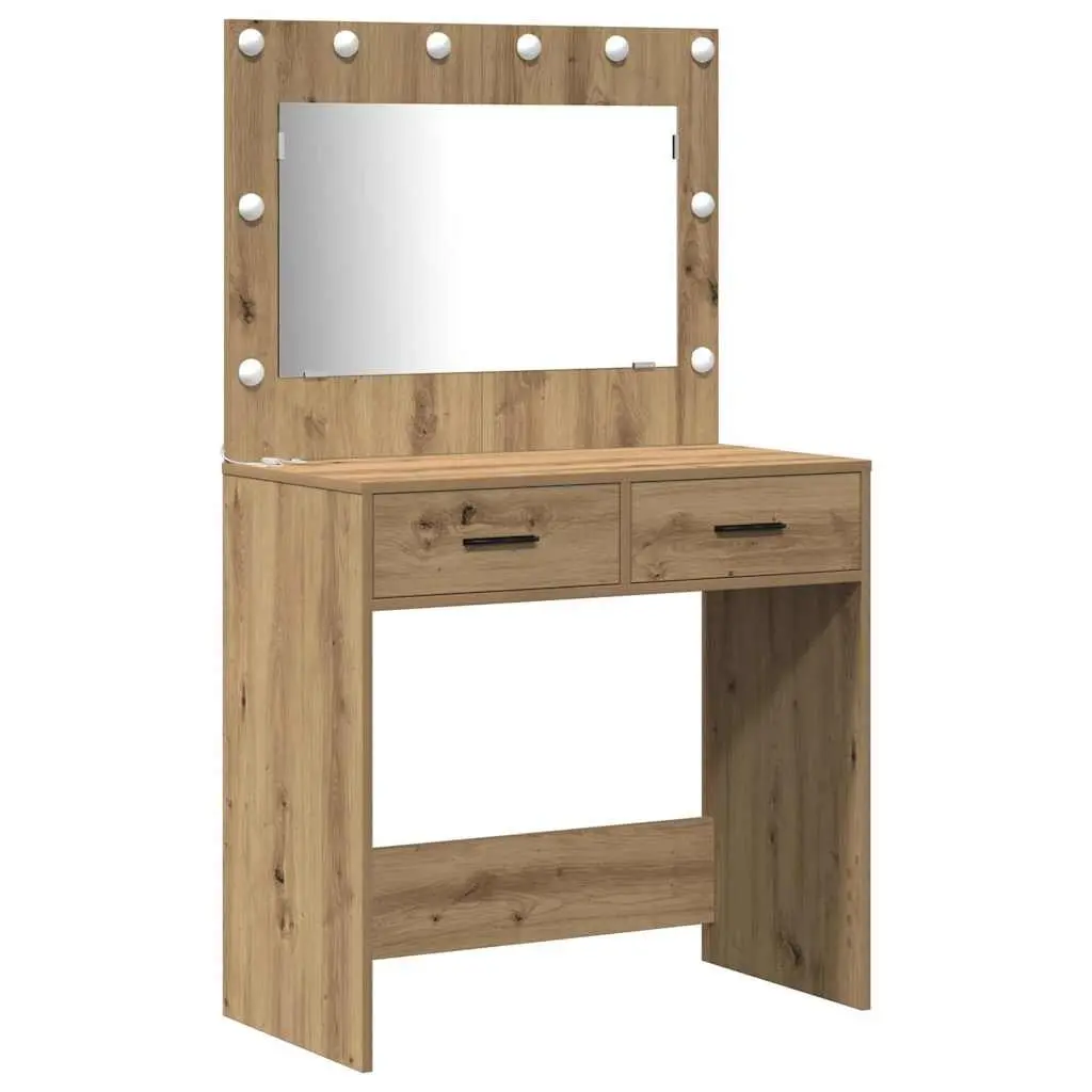Brown Dressing Table with LED Mirror and Storage