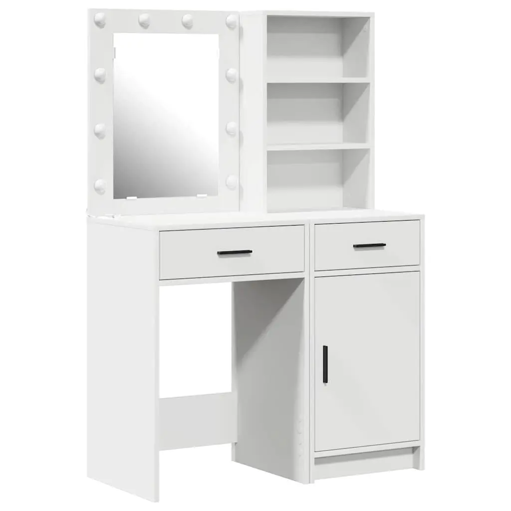 White Dressing Table Set with LED Mirror and Storage