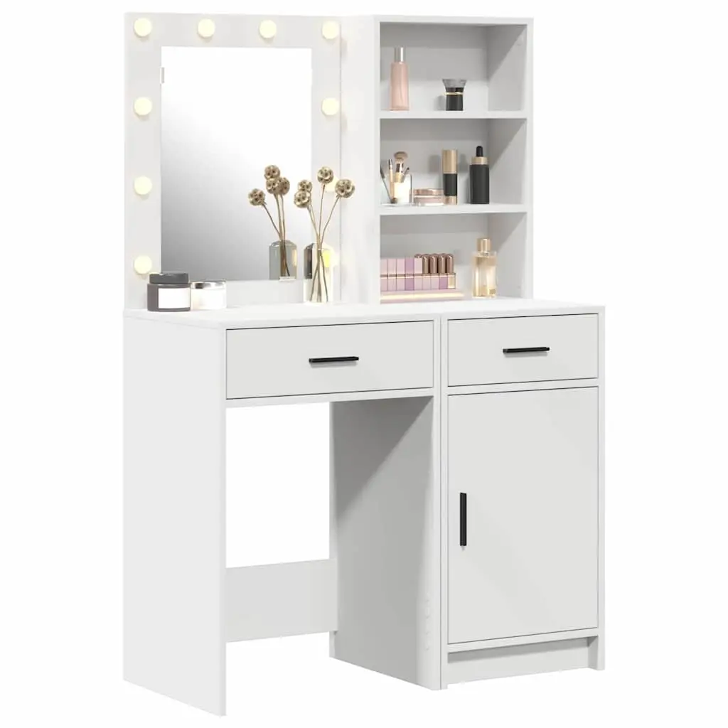 White Dressing Table Set with LED Mirror and Storage
