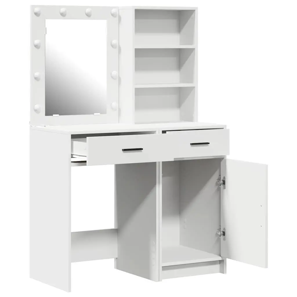 White Dressing Table Set with LED Mirror and Storage