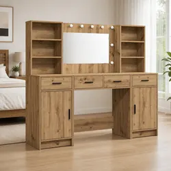 Dressing Table Set with LED 3 pcs Artisan Oak Engineered Wood - USED