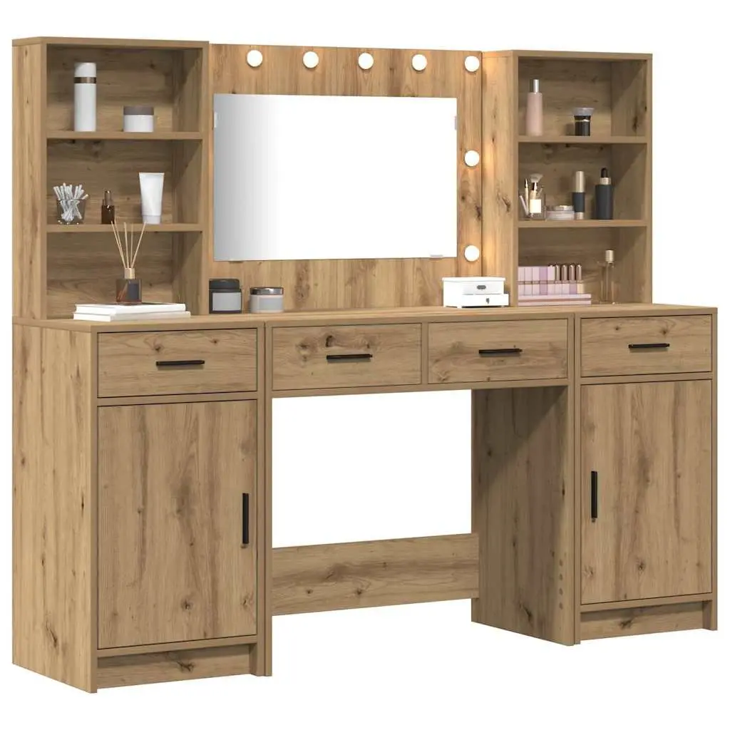 Dressing Table Set Engineered Wood Acrylic 3 Piece Brown
