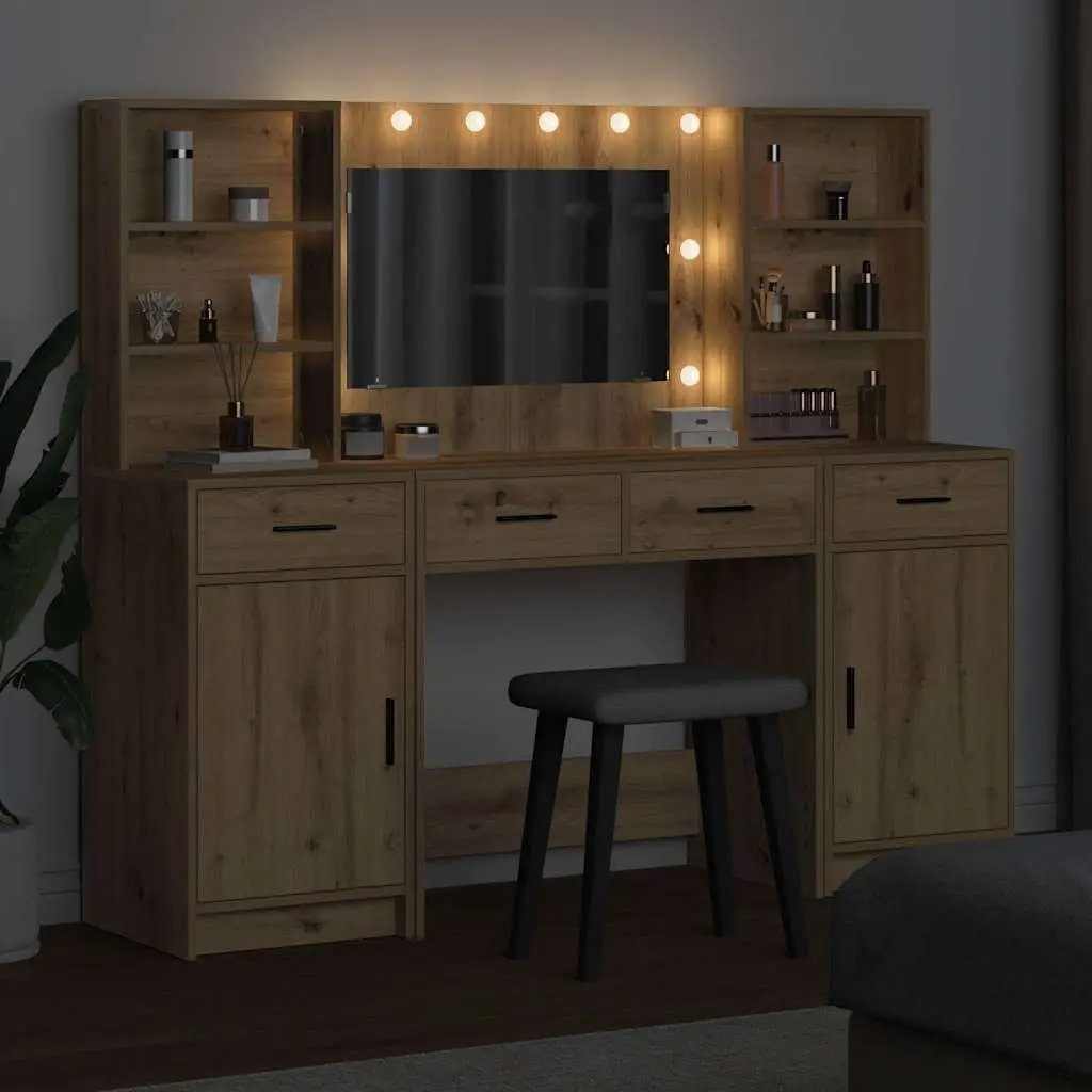 Dressing Table Set Engineered Wood Acrylic 3 Piece Brown