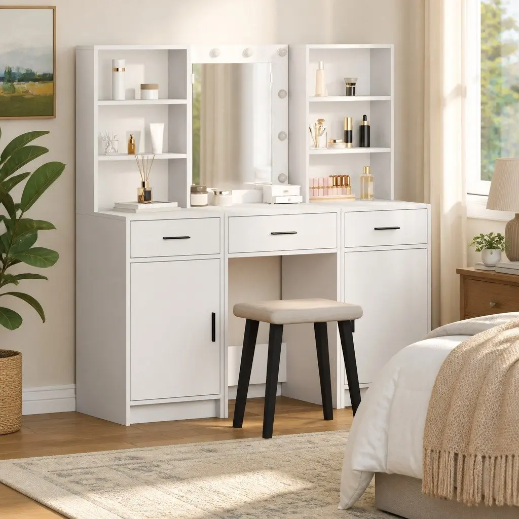 3-Piece Dressing Table Set with LED Mirror