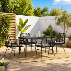 Sturdy 5 Piece Garden Dining Set with Cushions - Black Rattan
