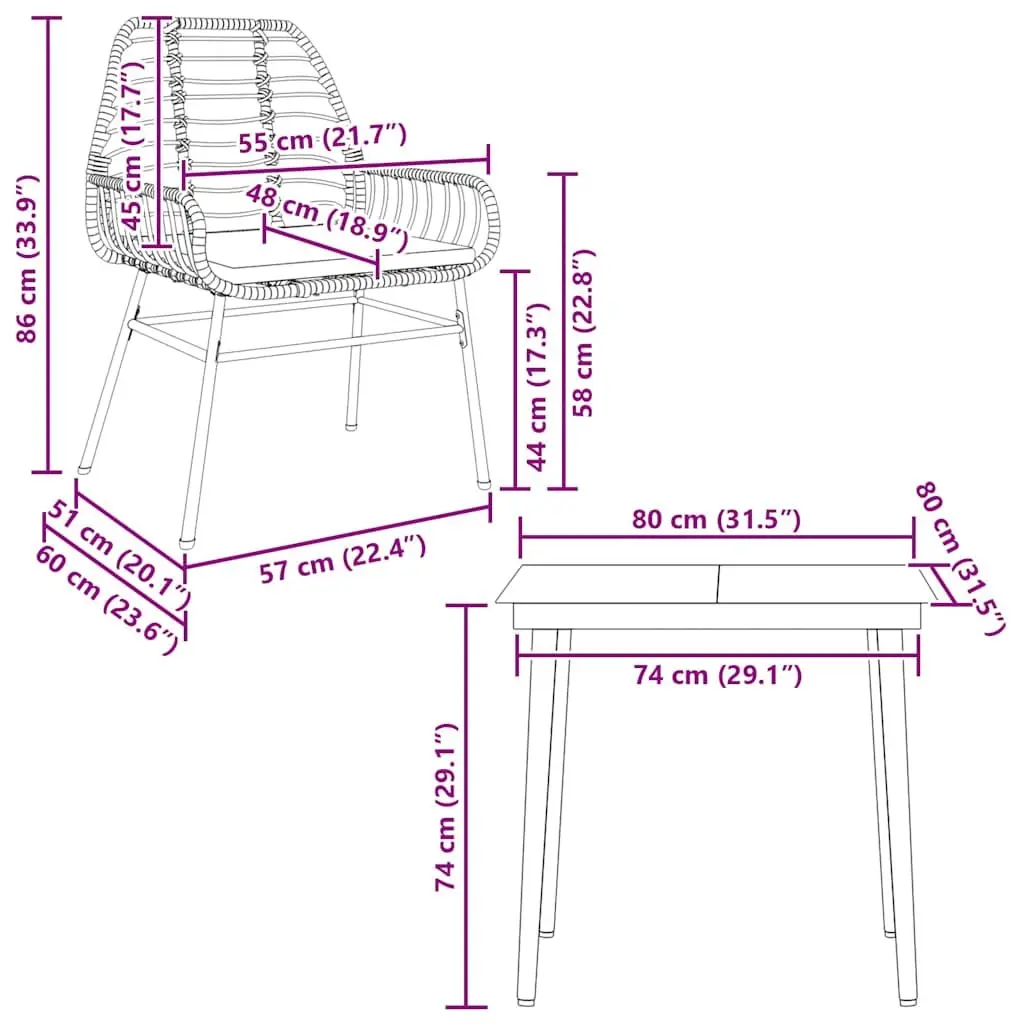 3 Piece Garden Dining Set with Durable Construction