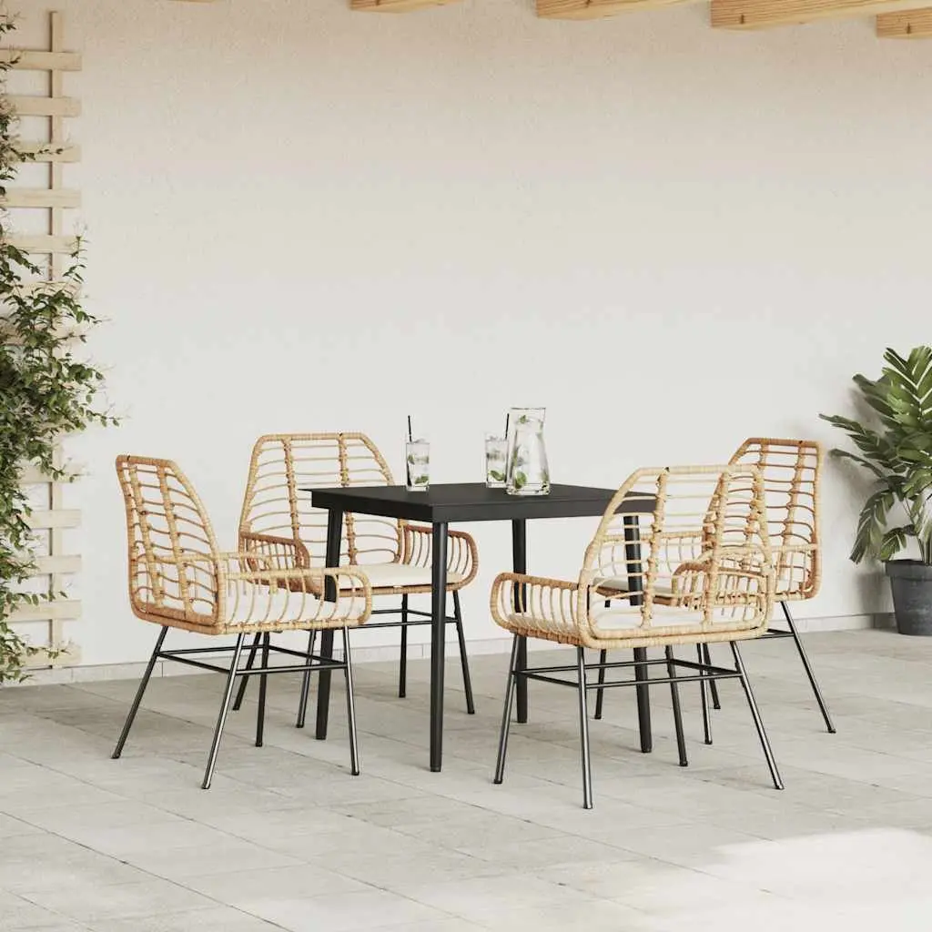 5 Piece Brown Poly Rattan Garden Dining Set