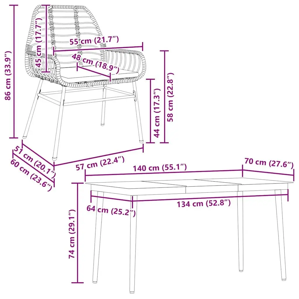 5 Piece Garden Dining Set with Cushions