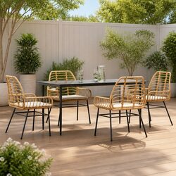 Brown Poly Rattan 5 Piece Garden Dining Set with Glass