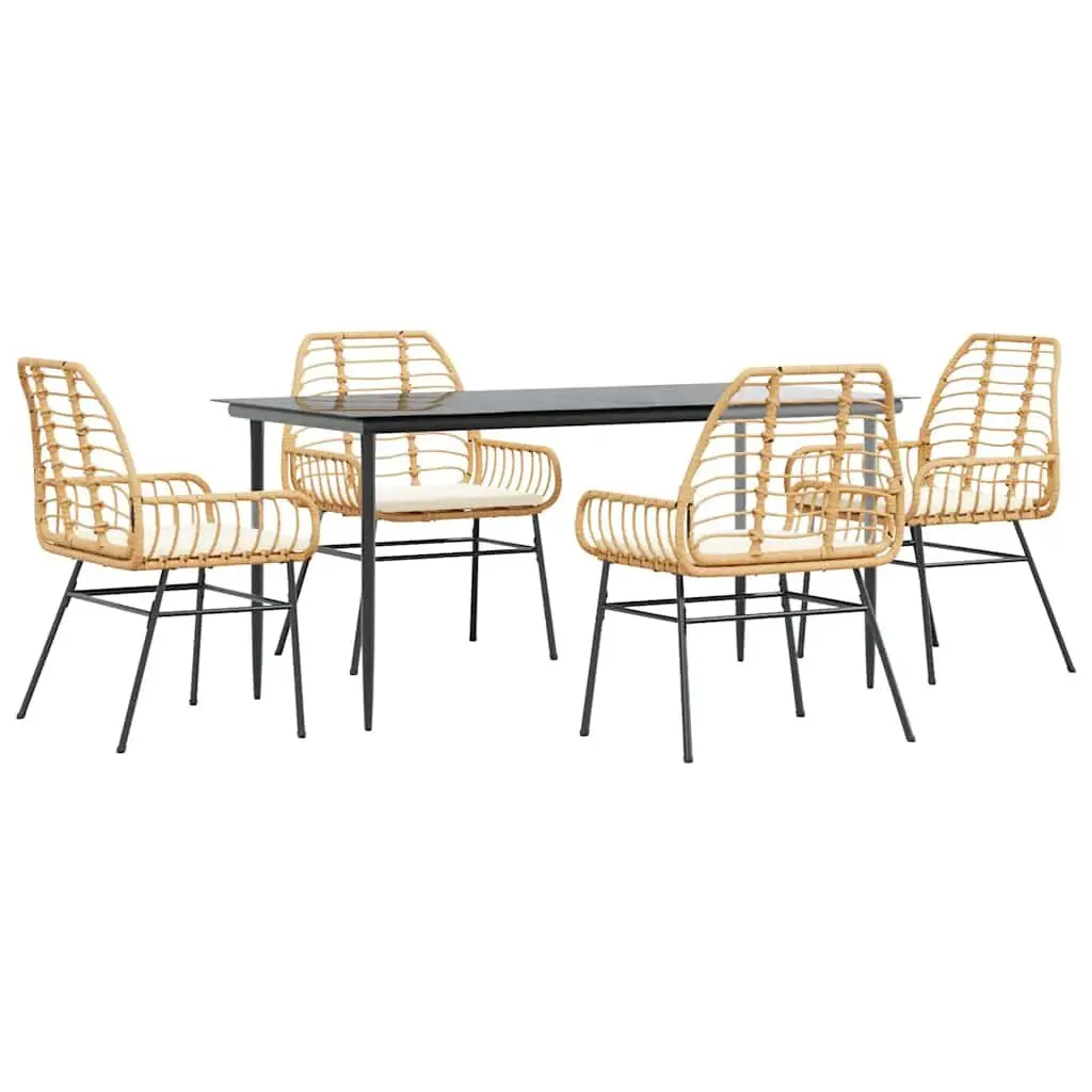 Brown Poly Rattan 5 Piece Garden Dining Set with Glass
