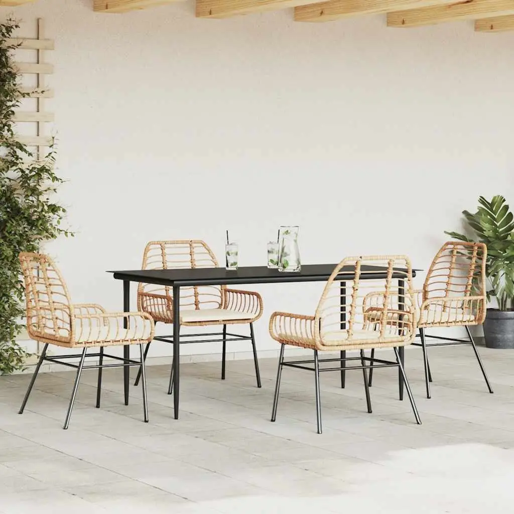 Brown Poly Rattan 5 Piece Garden Dining Set with Glass