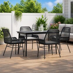 Durable 5-Piece Black Poly Rattan Garden Dining Set