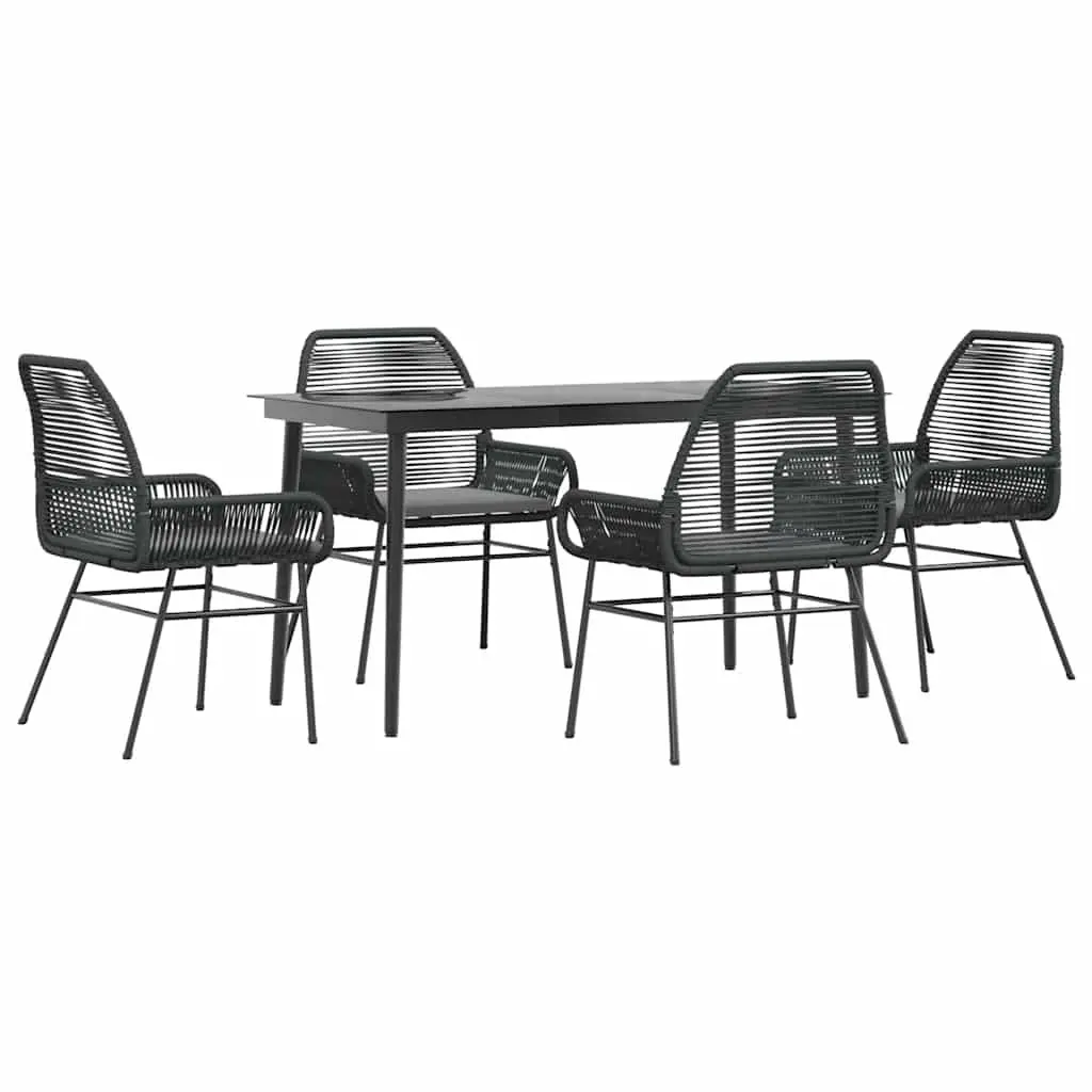 5-Piece Black Poly Rattan Garden Dining Set