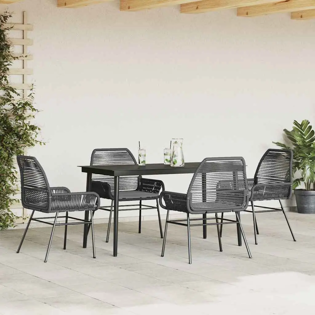 5-Piece Black Poly Rattan Garden Dining Set