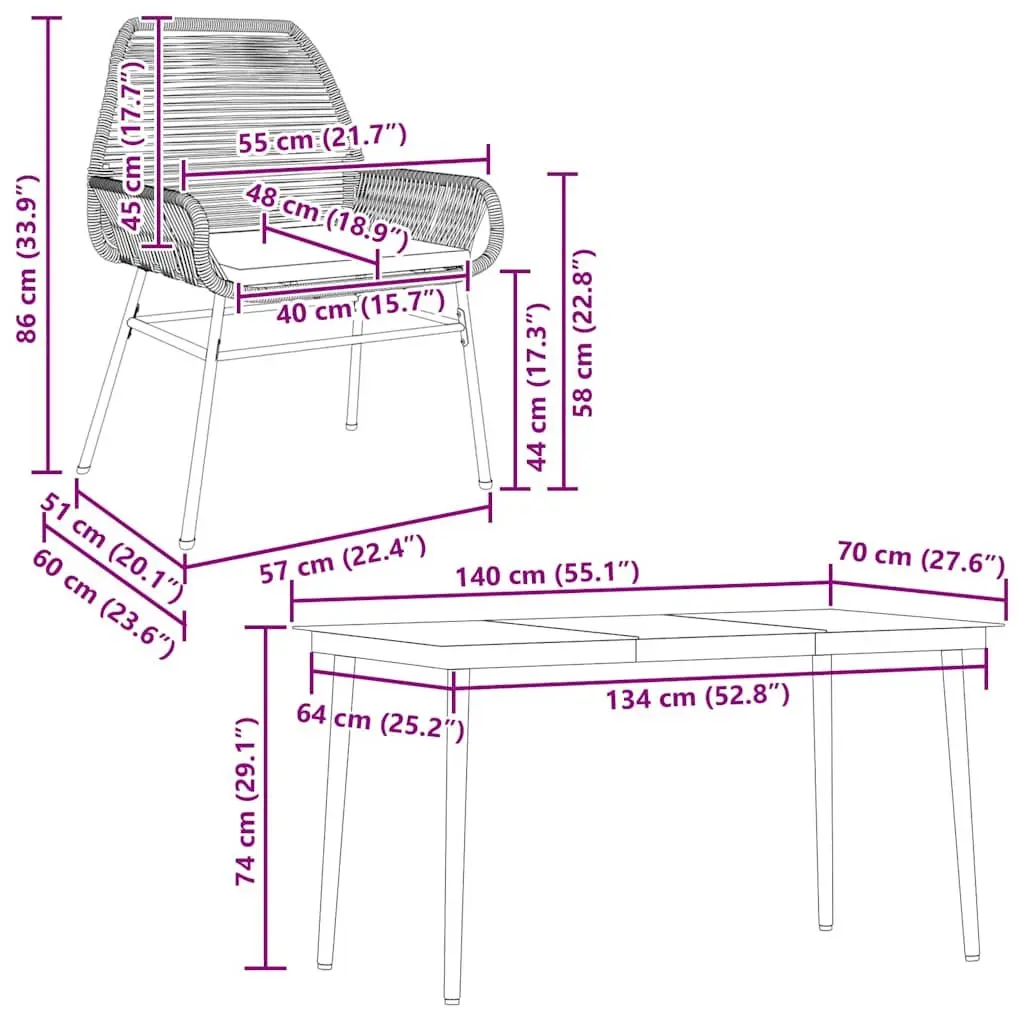 5-Piece Black Poly Rattan Garden Dining Set