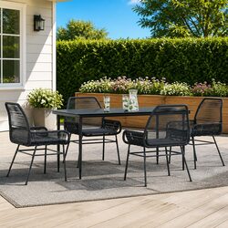 5-Piece Black Poly Rattan Garden Dining Set