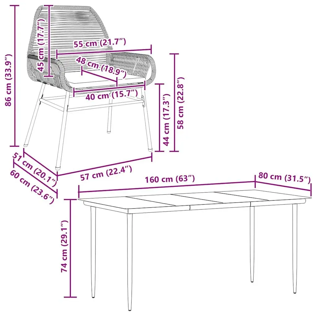 5-Piece Black Poly Rattan Garden Dining Set