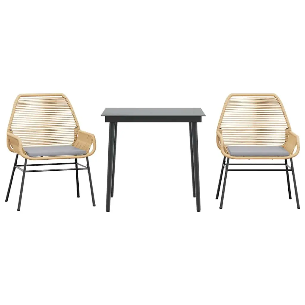 3 Piece Garden Dining Set PE Rattan Steel Frame Tempered Glass Brown