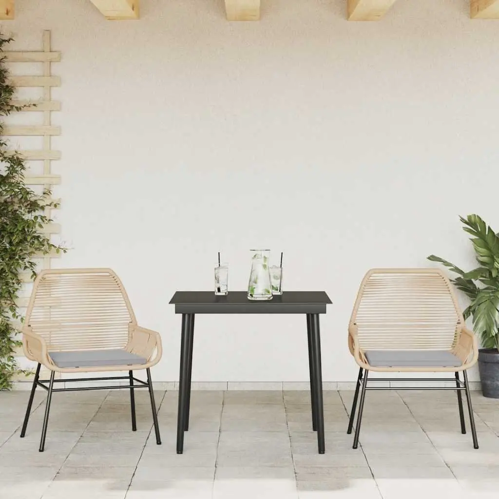 3 Piece Garden Dining Set PE Rattan Steel Frame Tempered Glass Brown