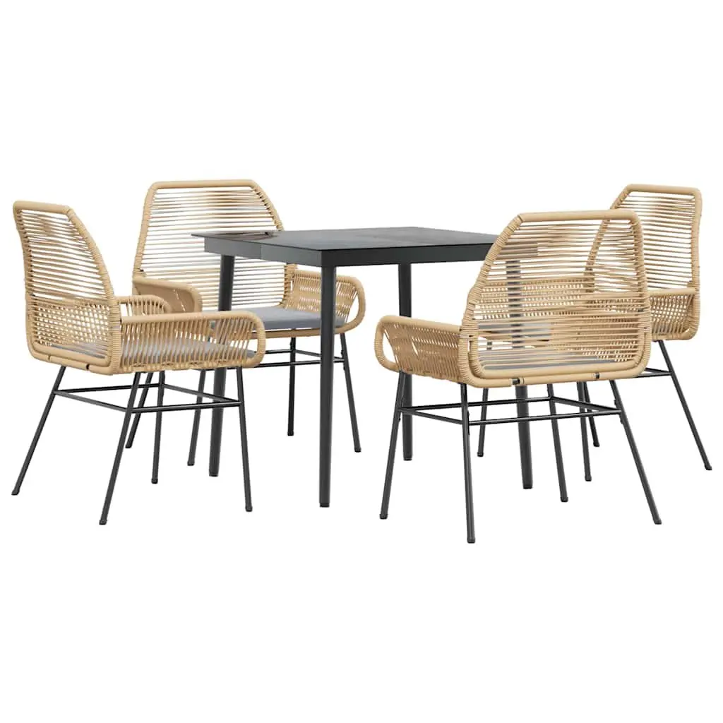 5 Piece Garden Dining Set PE Rattan Powder Coated Steel Brown Outdoor Furniture with Cushions