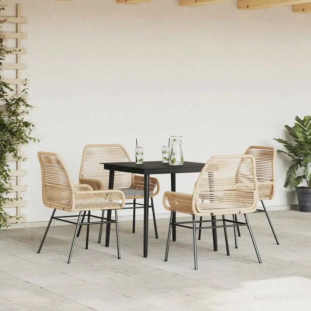 5 Piece Garden Dining Set PE Rattan Powder Coated Steel Brown Outdoor Furniture with Cushions