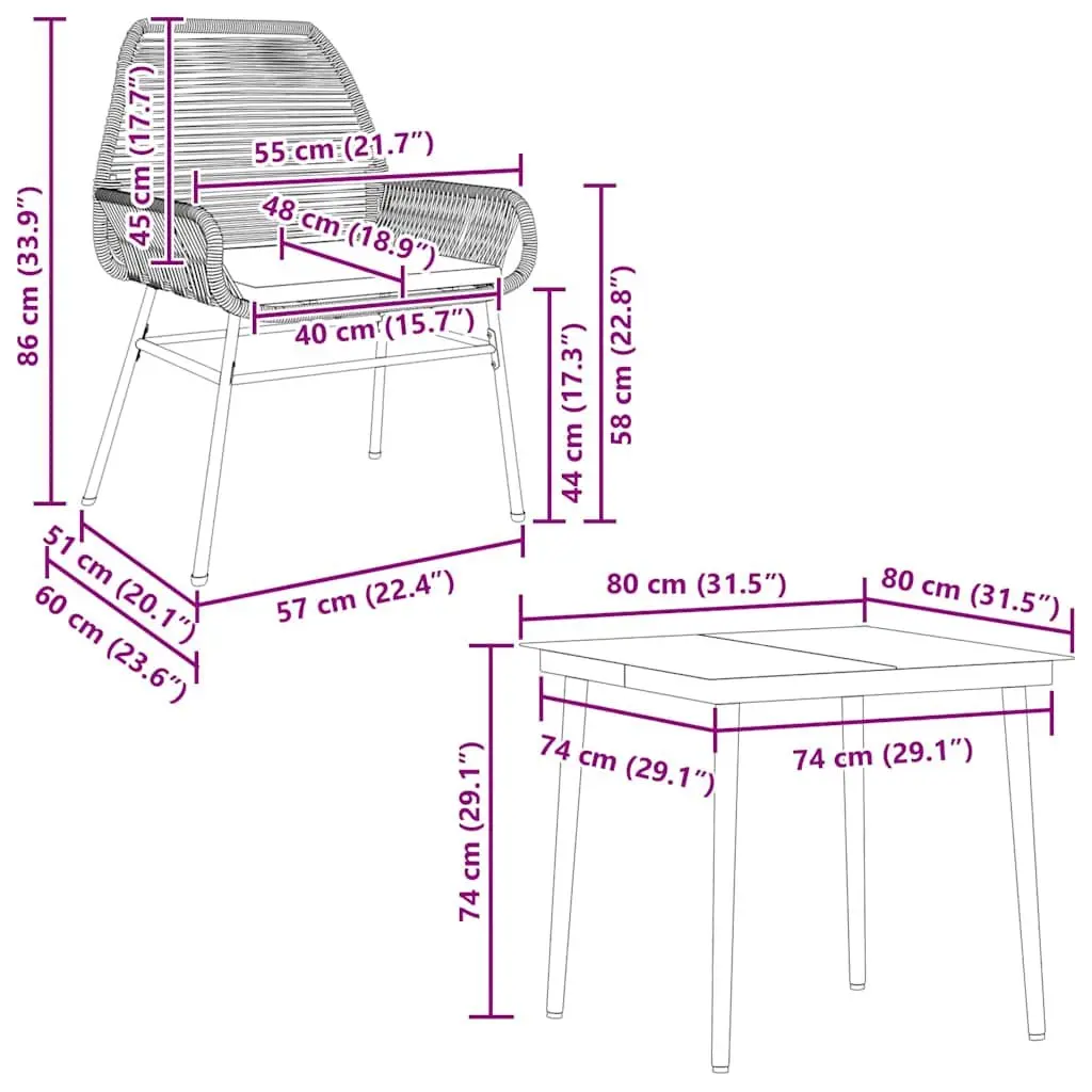 5 Piece Garden Dining Set PE Rattan Powder Coated Steel Brown Outdoor Furniture with Cushions