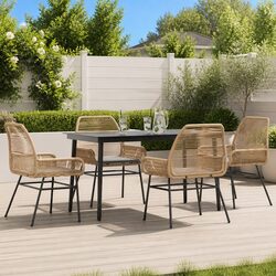 5-Piece Brown Garden Dining Set with Cushions
