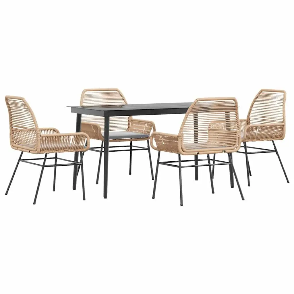 5 Piece Garden Dining Set Poly Rattan Brown Outdoor Furniture