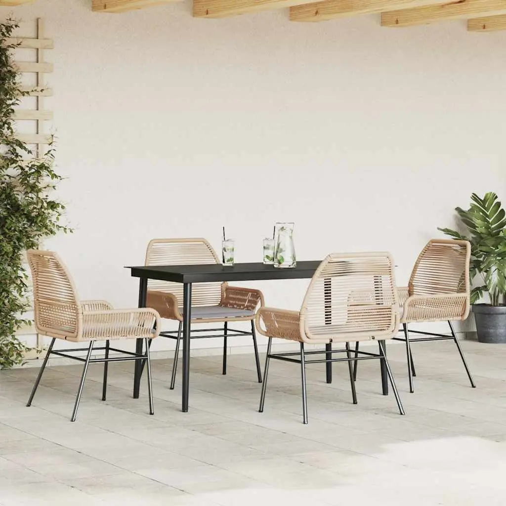 5 Piece Garden Dining Set Poly Rattan Brown Outdoor Furniture