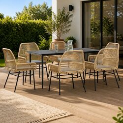 Durable 7 Piece Brown Garden Dining Set with Cushions