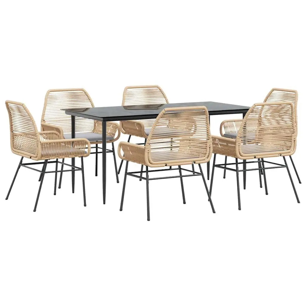 7 Piece Garden Dining Set PE Rattan Powder Coated Steel Brown Outdoor Furniture