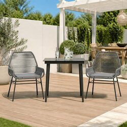 Grey Poly Rattan Garden Dining Set - 3 Piece Furniture