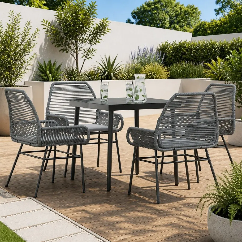 5 Piece Garden Dining Set with Grey Poly Rattan