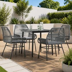 Sturdy 5 Piece Garden Dining Set with Grey Poly Rattan