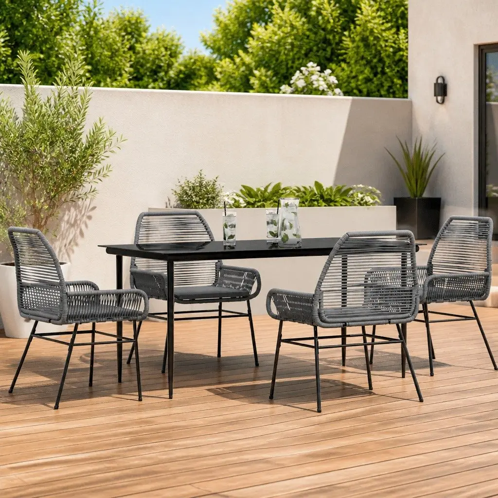 5-Piece Outdoor Dining Set with Grey Poly Rattan