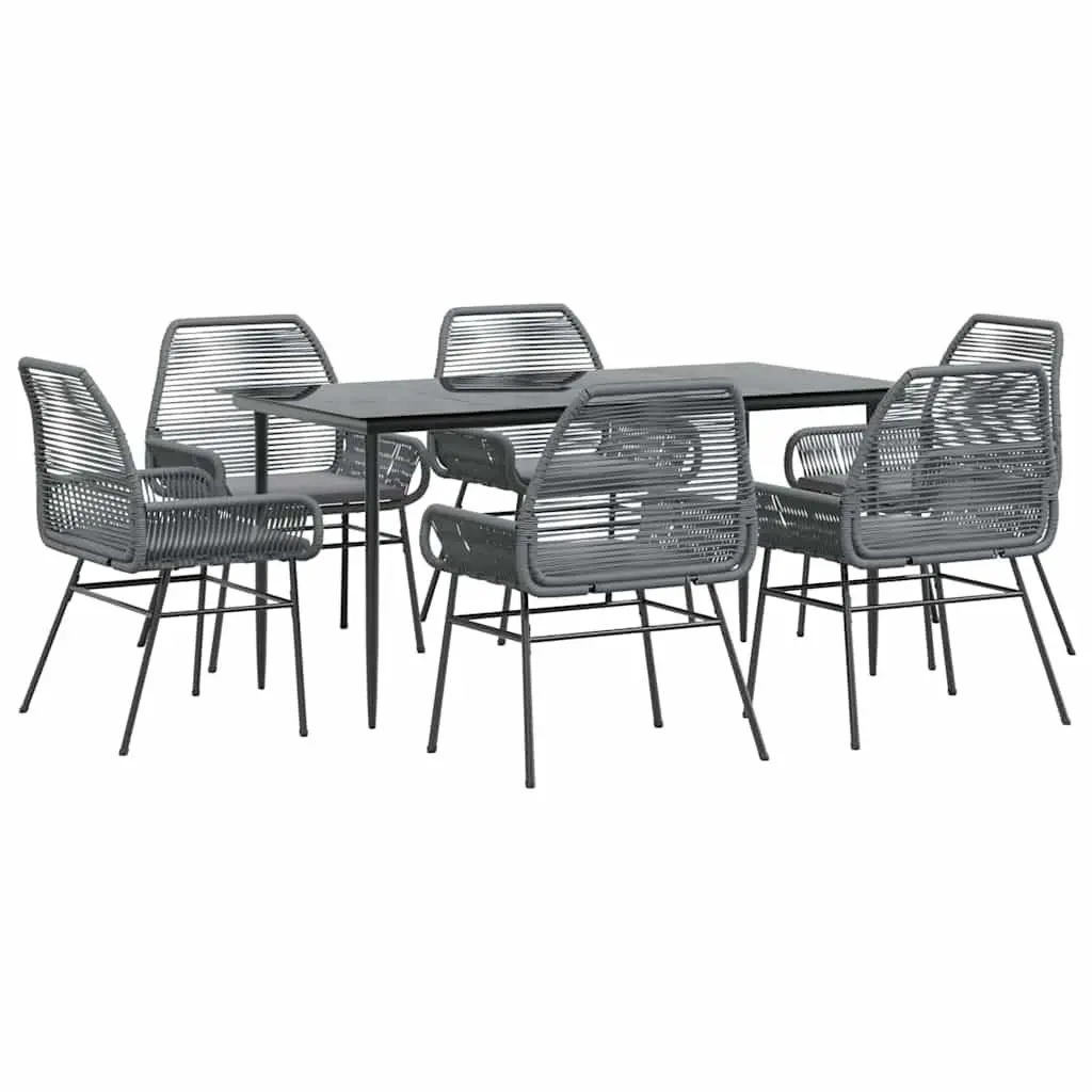 Garden Dining Set 7 Piece Poly Rattan Grey Outdoor Furniture Chairs with Glass Table