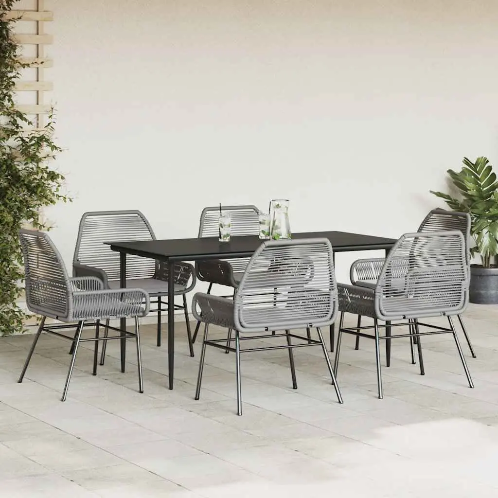 Garden Dining Set 7 Piece Poly Rattan Grey Outdoor Furniture Chairs with Glass Table