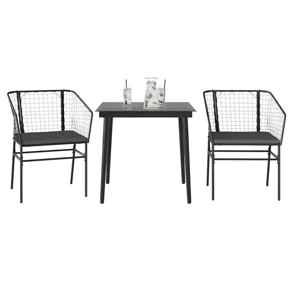 Garden Dining Set Poly Rattan 3 Piece Outdoor Furniture Black Glass Table Chair