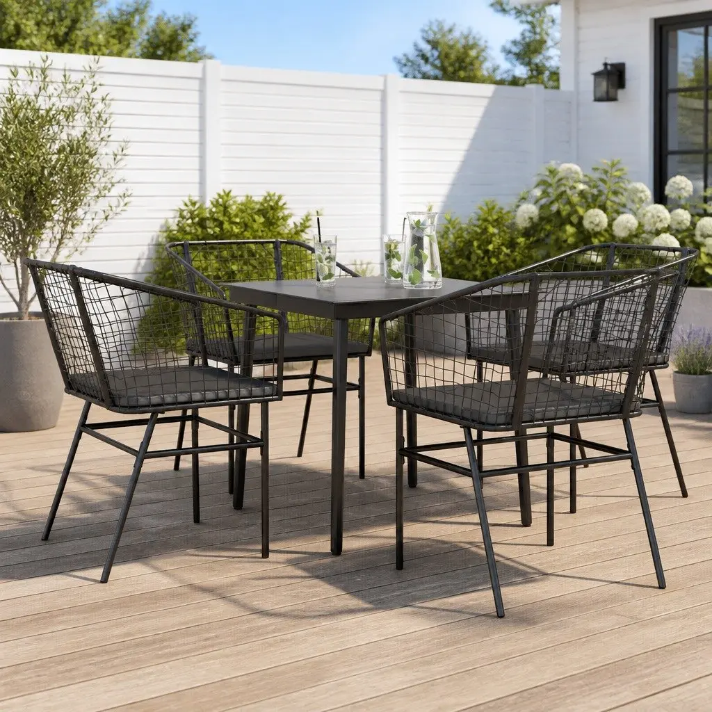 5 Piece Garden Dining Set with Glass Table