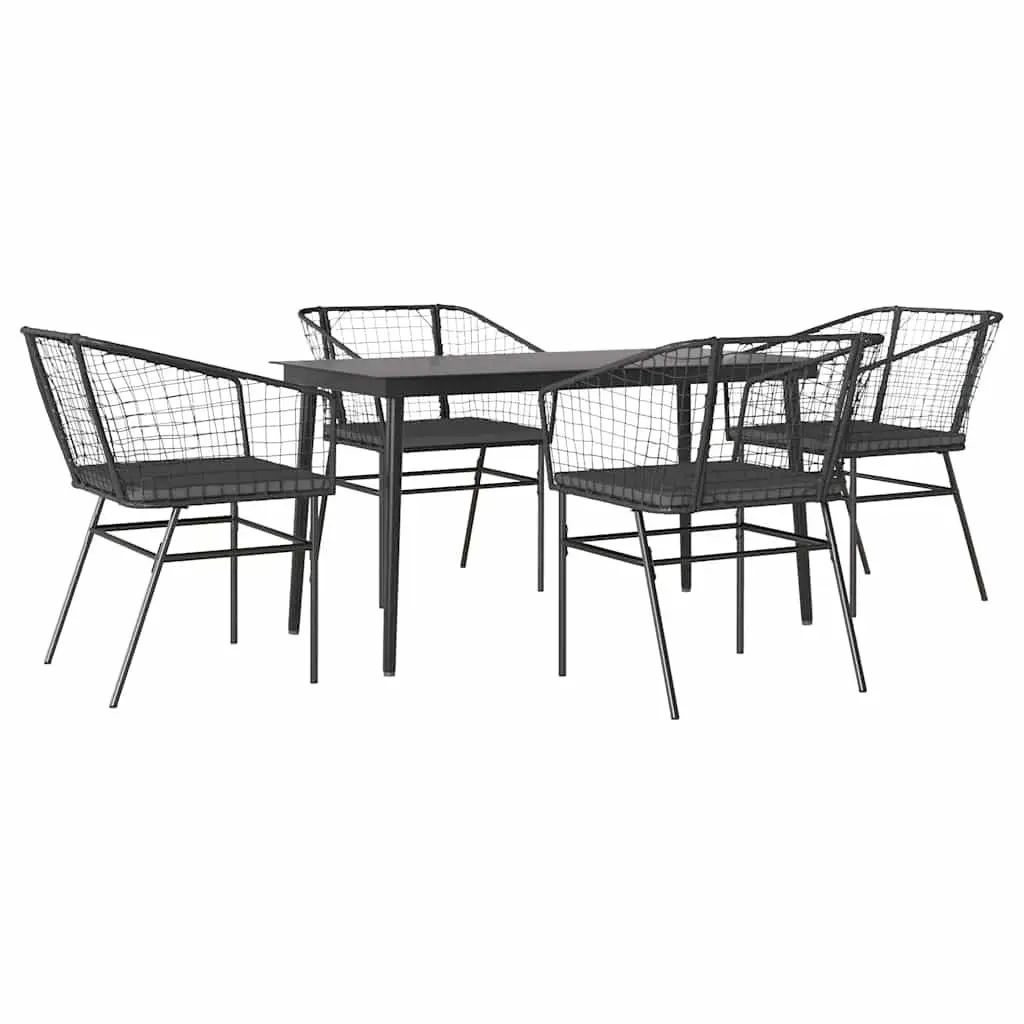 Black 5-Piece Garden Dining Set with Glass Table