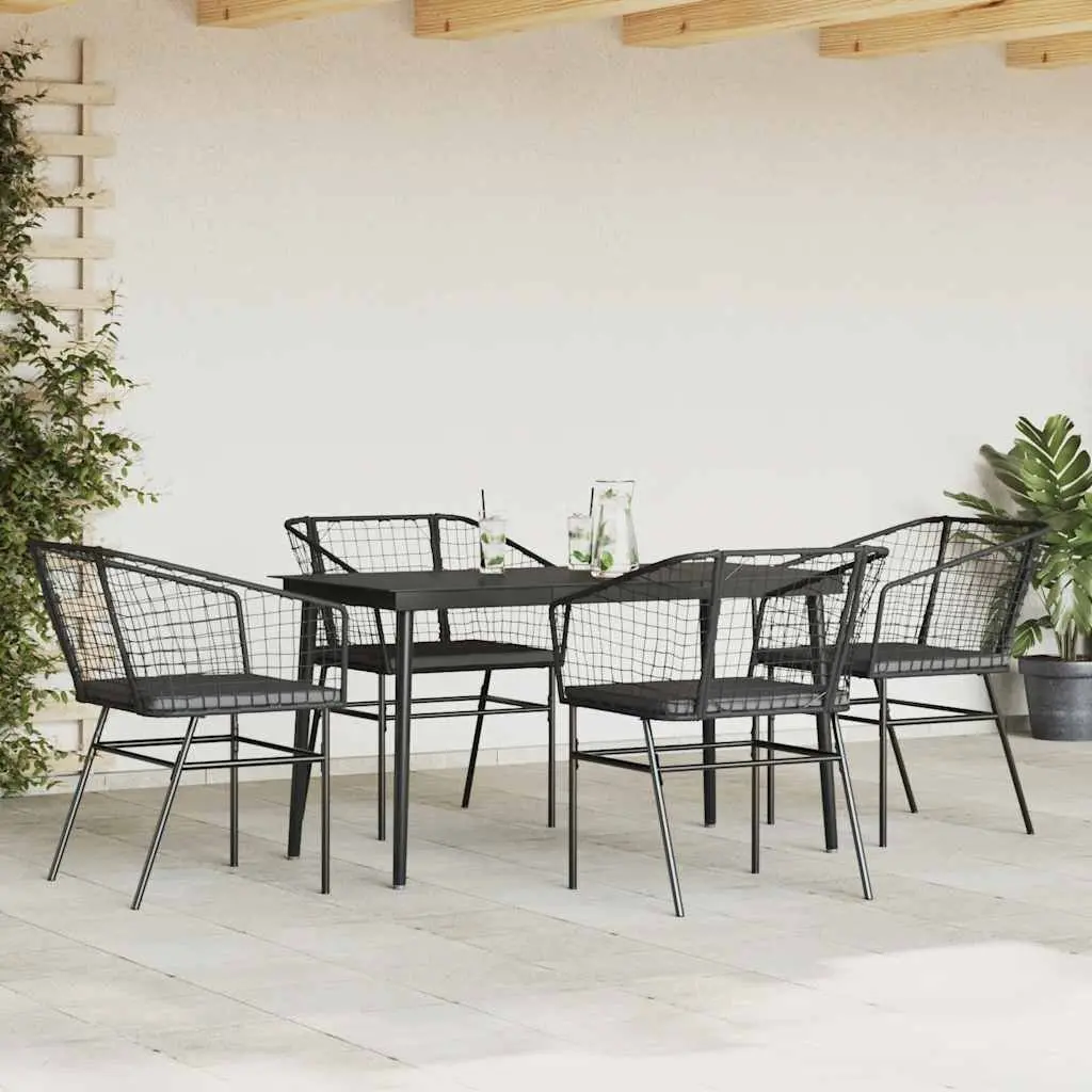 Black 5-Piece Garden Dining Set with Glass Table