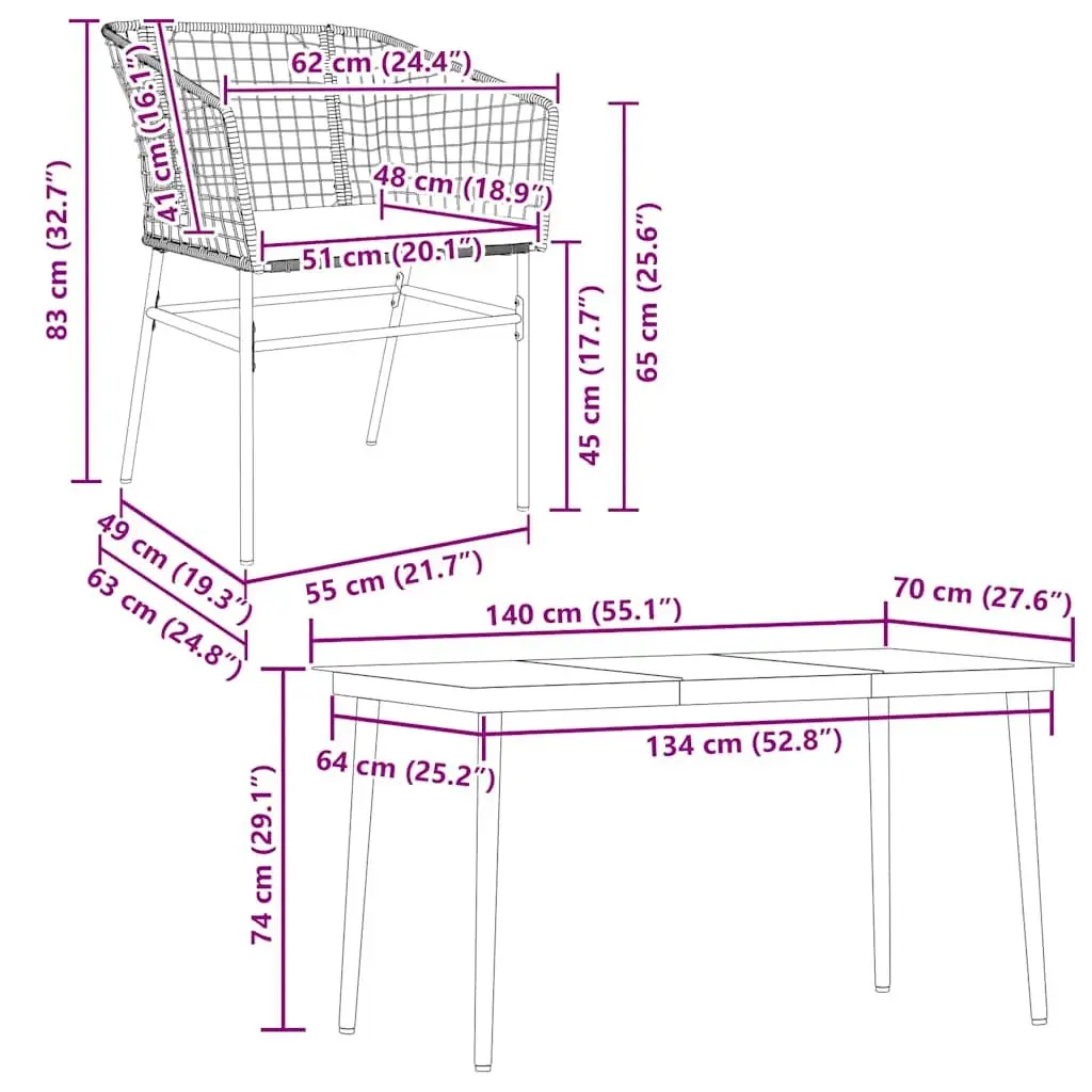 Black 5-Piece Garden Dining Set with Glass Table