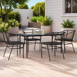 5 Piece Black Poly Rattan Garden Dining Set