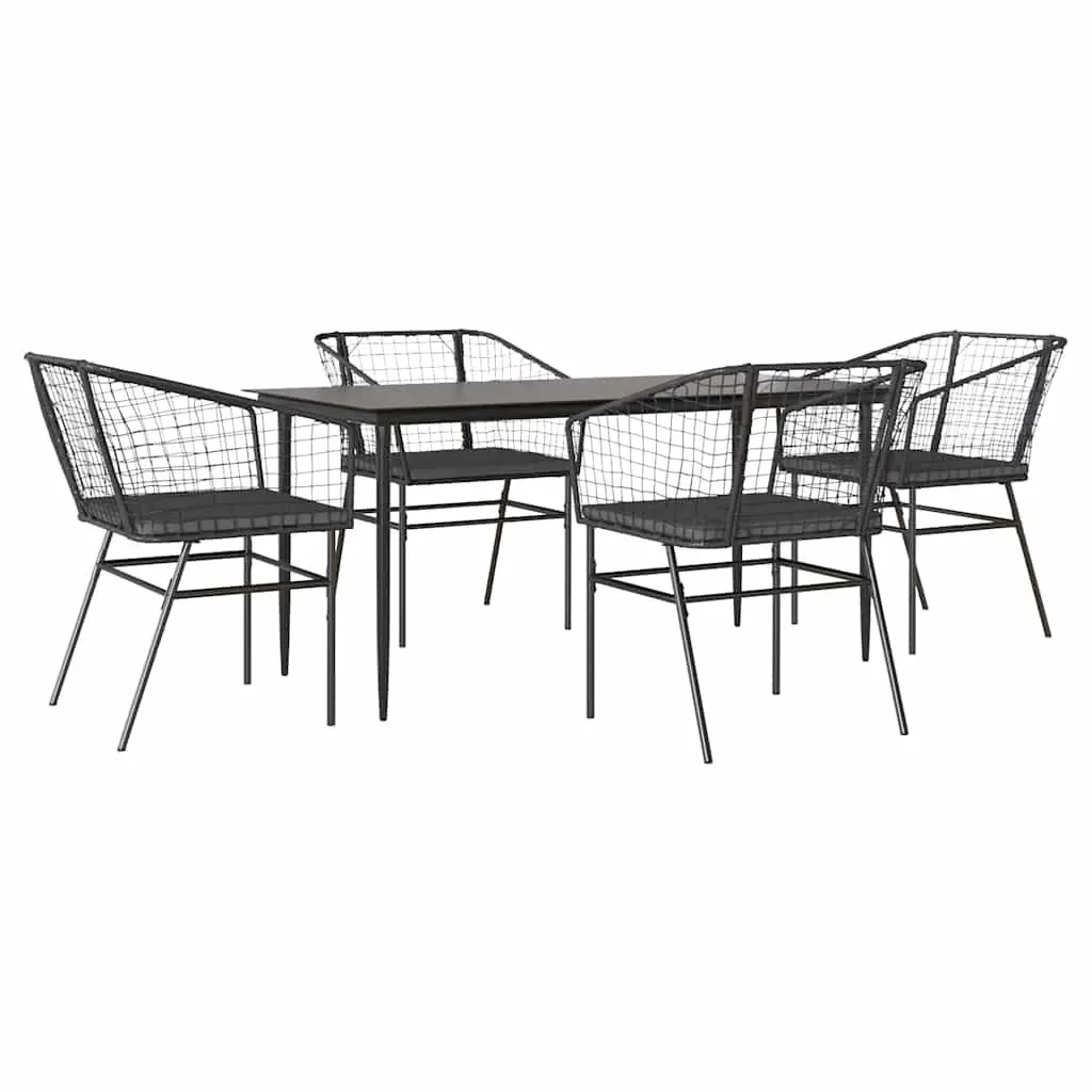 5 Piece Black Poly Rattan Garden Dining Set