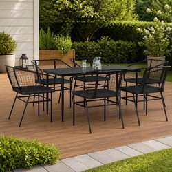 Durable 7 Piece Garden Dining Set with Cushions in Black